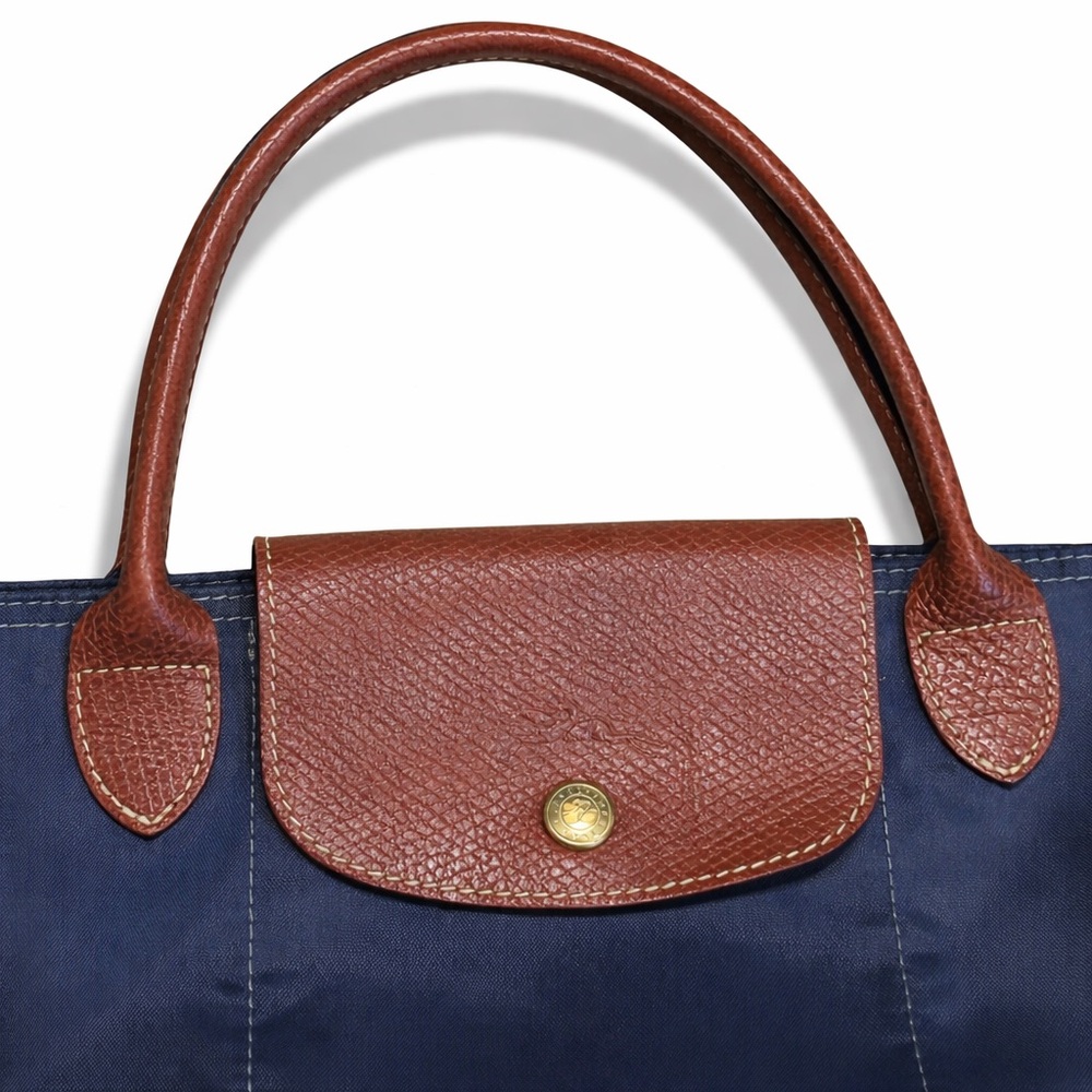 Longchamp Navy Tote with Brown Leather Trim - Picture 2 of 4